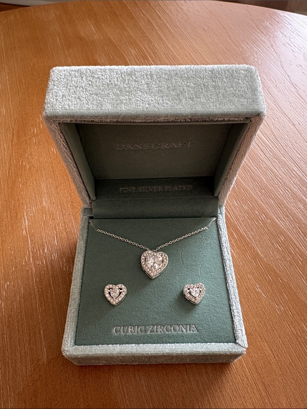 DANCRAFT Silver-Tone Heart Cubic Zirconia Necklace & Stud Earrings - White